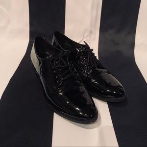 Anne Klein black patent oxfords